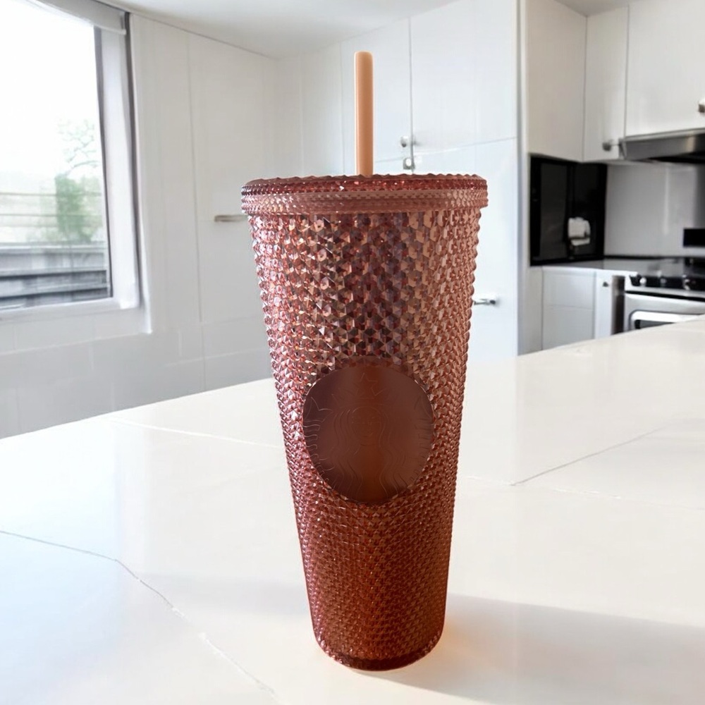 STARBUCKS Cold Cup Tumbler Rose Gold Studded Holograph Venti 24oz Spike 2019